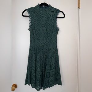 Green lace mock neck dress
